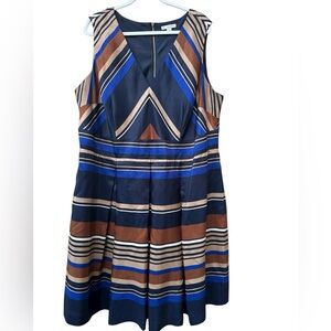Elegant Striped Sleeveless Dress - Blue and Brown